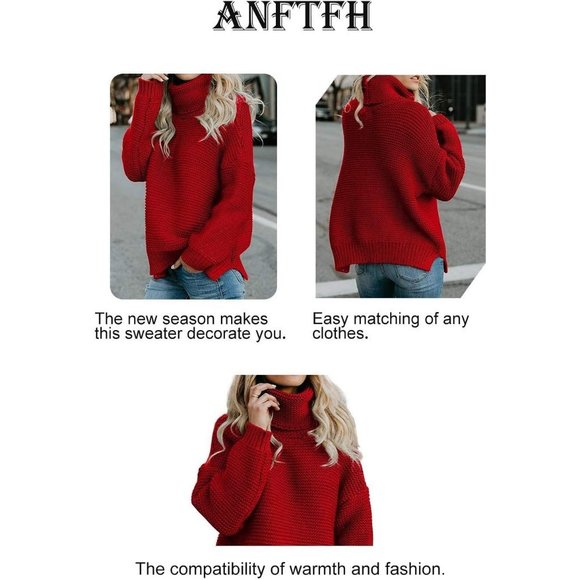 Womens Turtleneck Ribbed Knit Top Pullover Sweaters - Picture 4 of 5